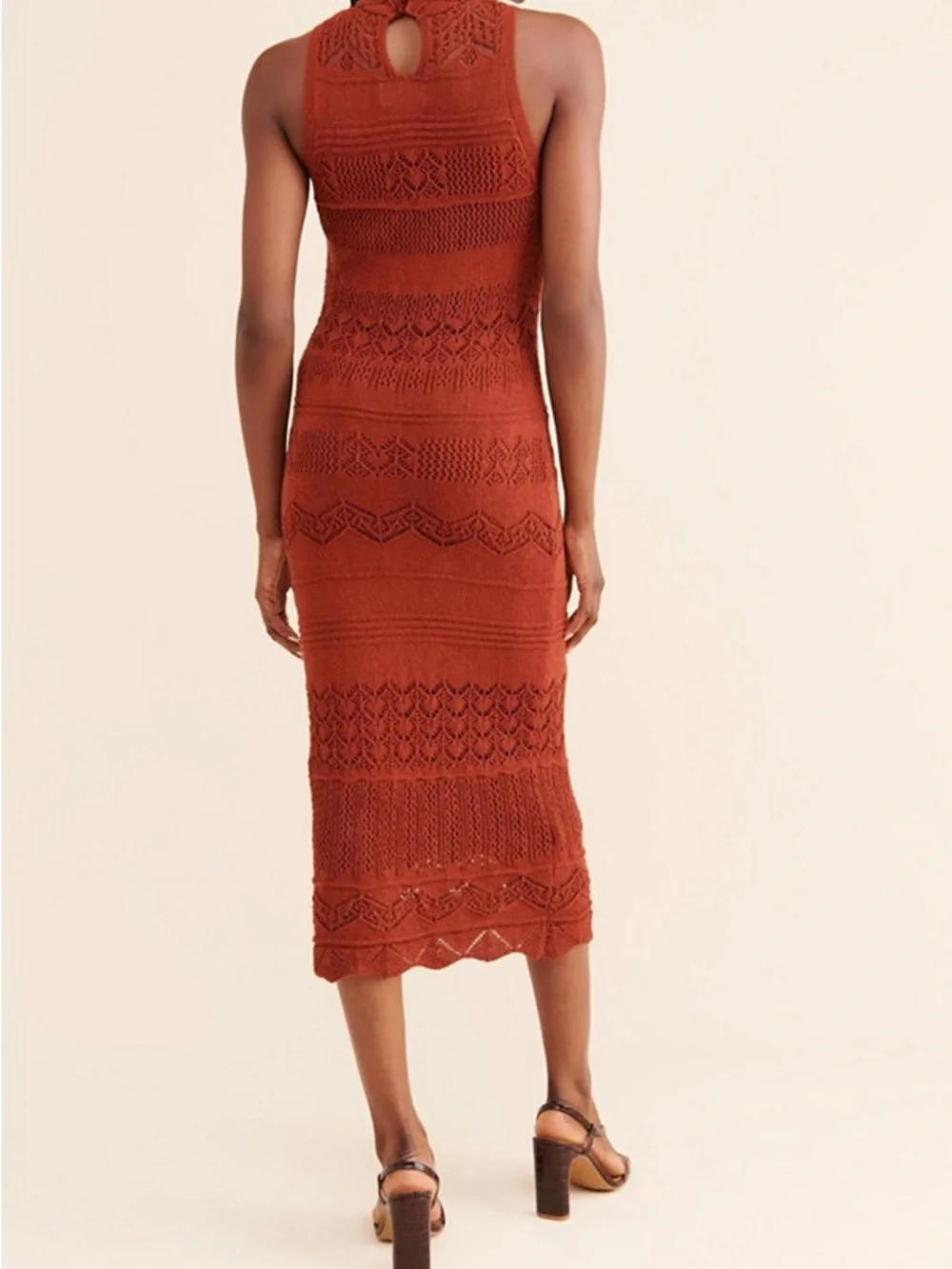 Anthropologie Terracotta Textured Sleeveless Knit Midi Dress
